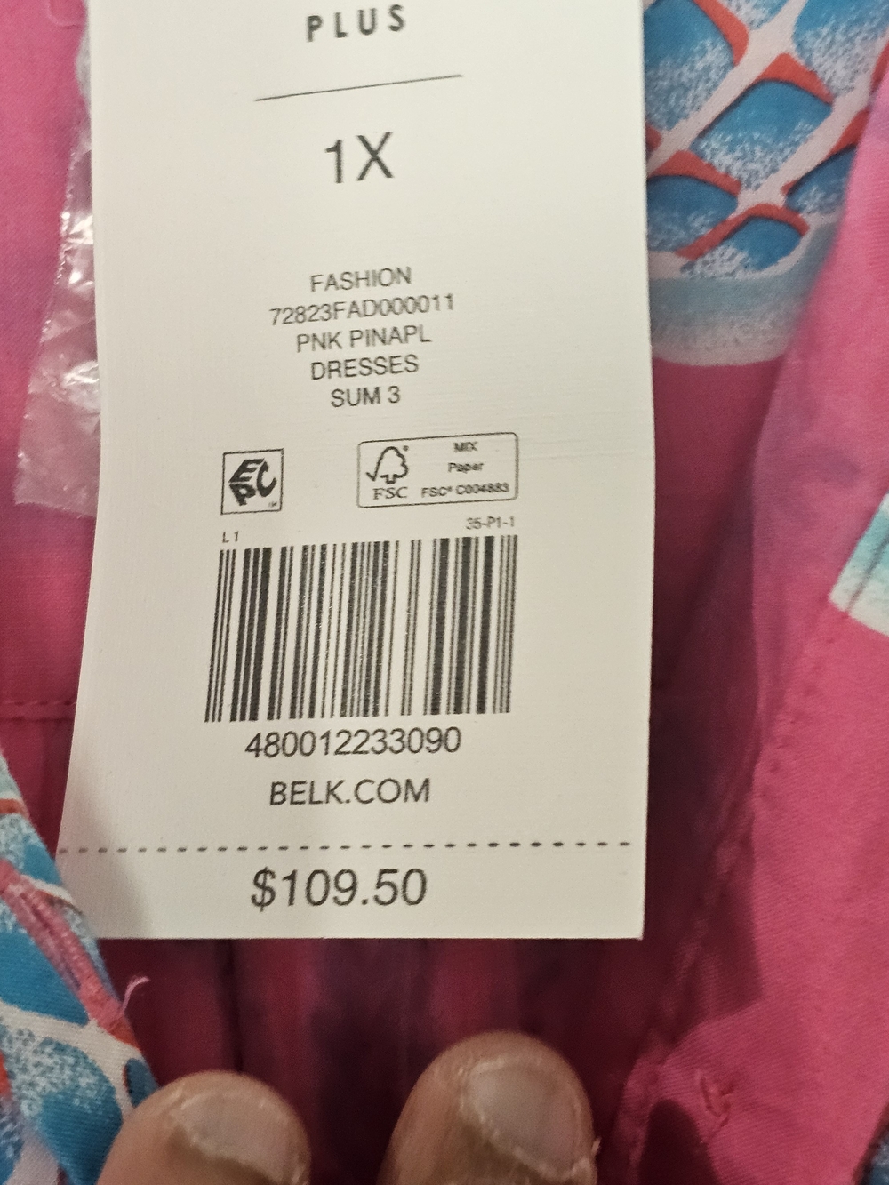 crown & ivy Pink Mini Dress with Blue Pineapple Print Playful Whimsical{Bx20} - Picture 7 of 11